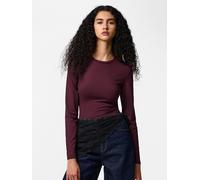 Langarmshirt PIECES "PCLULA LS TOP JRS NOOS", Damen, Gr. M, winetasting, Jersey, Obermaterial: 90% Nylon, 10% Elasthan, unifarben, normal, Rundhals, Shirts Langarmshirt (51587753-M) winetasting