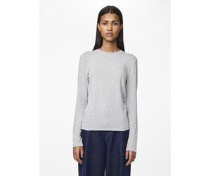 Langarmshirt PIECES "PCMARIA LS TOP NOOS BC", Damen, Gr. S, grau (light grau melange), Jersey, Obermaterial: 64% Polyester, 33% Viskose, 3% Elasthan, meliert, unifarben, regular fit normal, Rundhals,