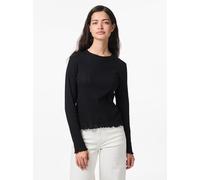 Langarmshirt PIECES "PCMARIE LS O-NECK POIN TOP JRS NOOS BC", Damen, Gr. XS, schwarz, Jersey, Obermaterial: 100% Baumwolle, unifarben, regular fit normal, Rundhals, gewellter Abschluss, Shirts Langarm