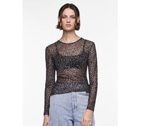 Langarmshirt PIECES "PCNINNI LS MESH TOP NOOS BC", Damen, Gr. M, schwarz (schwarz aop:leo), Web, Obermaterial: 95% Polyester, 5% Elasthan, animal-print, bedruckt, durchscheinend, gemustert, mehrfarbig