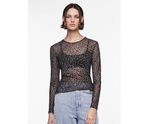 Langarmshirt PIECES "PCNINNI LS MESH TOP NOOS BC", Damen, Gr. XL, schwarz (schwarz aop:leo), Web, Obermaterial: 95% Polyester, 5% Elasthan, bedruckt, durchscheinend, gemustert, mehrfarbig, transparent