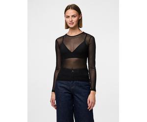 Langarmshirt PIECES "PCNINNI LS MESH TOP NOOS BC", Damen, Gr. XS, schwarz, Web, Obermaterial: 95% Polyester, 5% Elasthan, durchscheinend, leicht glänzend, unifarben, regular fit normal, Rundhals, Shir