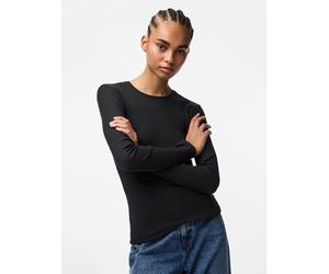 Langarmshirt PIECES "PCRUKA LS TOP NOOS BC", Damen, Gr. L, schwarz, Single Jersey, Obermaterial: 95% Baumwolle, 5% Elasthan, unifarben, slim fit normal, Rundhals, Shirts Langarmshirt, Baumwollmischung