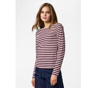 Langarmshirt PIECES "PCRUKA LS TOP NOOS BC", Damen, Gr. M, tawny port stripes:cloud dancer, Single Jersey, Obermaterial: 95% Baumwolle, 5% Elasthan, gestreift, slim fit normal, Rundhals, Shirts Langar