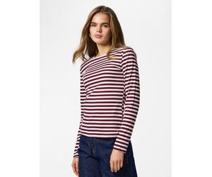Langarmshirt PIECES "PCRUKA LS TOP NOOS BC", Damen, Gr. M, tawny port stripes:cloud dancer, Single Jersey, Obermaterial: 95% Baumwolle, 5% Elasthan, gestreift, slim fit normal, Rundhals, Shirts Langar