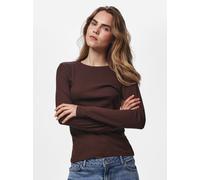 Langarmshirt PIECES "PCRUKA LS TOP NOOS BC", Damen, Gr. S, hot fudge, Single Jersey, Obermaterial: 95% Baumwolle, 5% Elasthan, unifarben, slim fit normal, Rundhals, Shirts Langarmshirt, Baumwollmischu