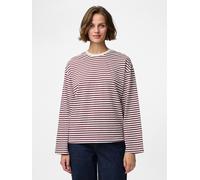 Langarmshirt PIECES "PCSADIE LS TOP JRS NOOS", Damen, Gr. L, cloud dancer stripes:tawny port, Jersey, Obermaterial: 75% Baumwolle, 25% Polyester, gestreift, oversize normal, Rundhals, Shirts Langarmsh