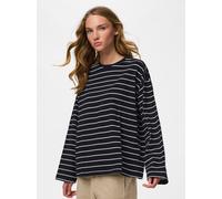 Langarmshirt PIECES "PCSADIE LS TOP JRS NOOS", Damen, Gr. L, schwarz stripes:new cloud dancer, Jersey, Obermaterial: 75% Baumwolle, 25% Polyester, gestreift, oversize normal, Rundhals, Shirts Langarms