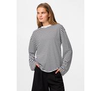 Langarmshirt PIECES "PCSADIE LS TOP JRS NOOS", Damen, Gr. M, cloud dancer stripes:schwarz, Jersey, Obermaterial: 75% Baumwolle, 25% Polyester, gestreift, oversize normal, Rundhals, Shirts Langarmshirt