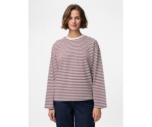 Langarmshirt PIECES "PCSADIE LS TOP JRS NOOS", Damen, Gr. S, cloud dancer stripes:tawny port, Jersey, Obermaterial: 75% Baumwolle, 25% Polyester, gestreift, oversize normal, Rundhals, Shirts Langarmsh