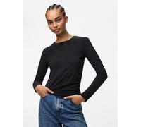 Langarmshirt PIECES "PCSIRENE LS TEE JRS NOOS", Damen, Gr. M, schwarz, Jersey, Obermaterial: 48% Baumwolle, 47% Modal, 5% Elasthan, unifarben, slim fit normal, Rundhals, Shirts Langarmshirt, Baumwollm