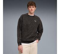 Langarmshirt PUMA "ESS ELEVATED RELAXED WASH CREW FL", Herren, Gr. M, schwarz (puma schwarz), Fleece, Obermaterial: 66% Baumwolle, 34% Polyester, bedruckt, relaxed fit normal, Rundhals, Shirts Langarm