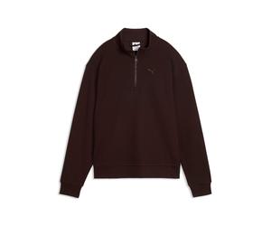 Langarmshirt PUMA "ESS ELEVATED STANDARD HALF-ZIP", Damen, Gr. XXL, braun (chocolate fondue), Web, Obermaterial: 66% Baumwolle, 32% Polyester, 2% Elasthan, unifarben, normal, Shirts Langarmshirt, mit