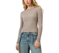 Langarmshirt QS, Damen, Gr. L (40), grau braun, Web, Obermaterial: 98% Polyester, 2% Elasthan, unifarben, tailliert hüftbedeckend, U-Boot-Ausschnitt, Shirts Langarmshirt, mit gewellten Abschlüssen (47