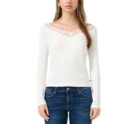Langarmshirt QS, Damen, Gr. L (40), weiß, Feinripp, Obermaterial: 100% Baumwolle, unifarben, tailliert hüftbedeckend, V-Ausschnitt, Shirts Langarmshirt, mit Spitzen-V-Ausschnitt (88253842-L) weiß