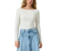 Langarmshirt QS, Damen, Gr. S (36), ecru, Web, Obermaterial: 98% Polyester, 2% Elasthan, unifarben, tailliert hüftbedeckend, U-Boot-Ausschnitt, Shirts Langarmshirt, mit gewellten Abschlüssen (42830522