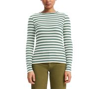Langarmshirt QS, Damen, Gr. S, grün (ecru sagegrün), Rippware, Obermaterial: 97% Baumwolle, 3% Elasthan, geringelt, körpernah hüftbedeckend, Rundhals, Shirts Langarmshirt, Sommershirt, geringelt, Ripp