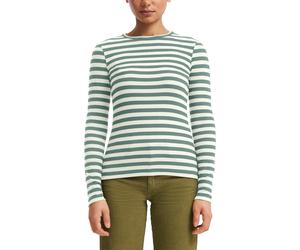 Langarmshirt QS, Damen, Gr. S, grün (ecru sagegrün), Rippware, Obermaterial: 97% Baumwolle, 3% Elasthan, geringelt, körpernah hüftbedeckend, Rundhals, Shirts Langarmshirt, Sommershirt, geringelt, Ripp