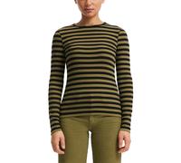 Langarmshirt QS, Damen, Gr. S, grün (schwarz grün), Rippware, Obermaterial: 97% Baumwolle, 3% Elasthan, geringelt, körpernah hüftbedeckend, Rundhals, Shirts Langarmshirt, Sommershirt, geringelt, Ripp-