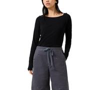 Langarmshirt QS, Damen, Gr. S, schwarz, Rip Jersey, Obermaterial: 93% Baumwolle, 7% Elasthan, unifarben, körpernah hüftbedeckend, U-Boot-Ausschnitt, abgesteppte Kante, Shirts Langarmshirt, im Doppella