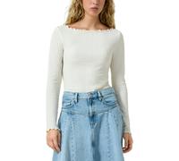 Langarmshirt QS, Damen, Gr. XL (42), ecru, Web, Obermaterial: 98% Polyester, 2% Elasthan, unifarben, tailliert hüftbedeckend, U-Boot-Ausschnitt, Shirts Langarmshirt, mit gewellten Abschlüssen (4283052