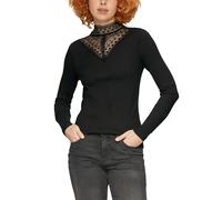 Langarmshirt QS, Damen, Gr. XL, schwarz, Rippware, Obermaterial: 58% Baumwolle, 38% Modal, 4% Elasthan, unifarben, slim fit normal, ohne Ausschnitt, Shirts Langarmshirt, mit Spitzeneinsatz (10676432-X