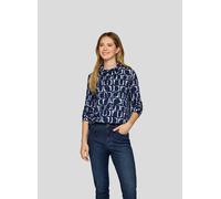 Langarmshirt RABE, Damen, Gr. 50, pazifik, Web, Obermaterial: 62% Polyester, 34% Viskose, 4% Elasthan, bedruckt, normal hüftbedeckend, Rundhals, Shirts Langarmshirt, mit grafischem Muster und geraffte