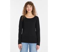 Langarmshirt RAGWEAR "FLLORAH LONG GOTS", Damen, Gr. M, schwarz, Jersey, Obermaterial: 100% Baumwolle, unifarben, figurumspielend hüftbedeckend, Rundhals, Shirts Langarmshirt, mit süßen Zierknöpfen am