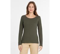 Langarmshirt RAGWEAR "FLLORAH LONG GOTS", Damen, Gr. S, grün (schwarz olive), Jersey, Obermaterial: 100% Baumwolle, unifarben, figurumspielend hüftbedeckend, Rundhals, Shirts Langarmshirt, mit süßen Z