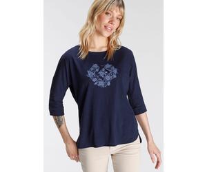 Langarmshirt RAGWEAR "RAG Longsleeve SHIMONA O PRINTED", Damen, Gr. XS (34), blau (navy), Single Jersey, Obermaterial: 50% Polyester, 38% Baumwolle, 12% Viskose, bedruckt, kontrastfarbene Details, meh