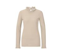 Langarmshirt RICHROYAL "2409 O Slub F LS", Damen, Gr. XL, braun (caffee latte), Single Jersey, Obermaterial: 100% Baumwolle, Shirts Langarmshirt, mit Rüschenkante an Ausschnitt und Ärmelsaum (96184346