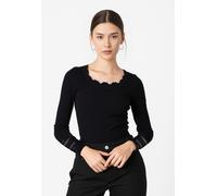 Langarmshirt ROSEMUNDE "Benita Silk Blouse", Damen, Gr. XS, schwarz, Rippware, Obermaterial: 70% Seide, 30% Baumwolle, unifarben, feminin, schmal hüftlang, tiefer Rundhals, Langarm Spitzenkante, Shirt