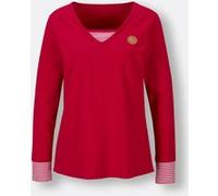 Langarmshirt CREATION L PREMIUM "Pima-Baumwoll-Shirt", Damen, Gr. 36, rot, 95% Baumwolle, 5% Elasthan, gemustert, unifarben, V-Ausschnitt, Shirts Langarmshirt (21797612-36) rot