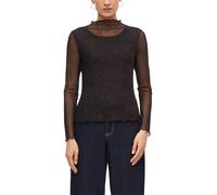Langarmshirt S.OLIVER BLACK LABEL, Damen, Gr. 42, braun (maroon rot), Mesh;Web, Obermaterial: 90% Polyester, 10% Elasthan, normal hüftbedeckend, Rundhals, abgerundeter Saum, 20_2_7_Shirts Langarmshirt