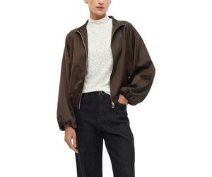 Langarmshirt S.OLIVER BLACK LABEL, Damen, Gr. 48, braun (ecru), Web, Obermaterial: 95% Polyester, 5% Elasthan, gemustert, normal hüftbedeckend, Rundhals, abgesteppte Kante, Shirts Langarmshirt, mit St