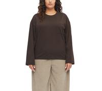 Langarmshirt S.OLIVER CURVE, Damen, Gr. 50, braun (bitter chocolate), Jersey, Obermaterial: 100% Baumwolle, unifarben, bequem hüftbedeckend, Rundhals, abgesteppte Kante, Shirts Langarmshirt, mit Rundh