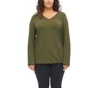 Langarmshirt S.OLIVER CURVE, Damen, Gr. 54, grün (urban khaki), Web, Obermaterial: 54% Baumwolle, 23% Polyester, 23% Viskose, unifarben, bequem hüftbedeckend, V-Ausschnitt, abgesteppte Kante, Shirts L