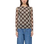 Langarmshirt S.OLIVER, Damen, Gr. 36, braun (bitter chocolate check), Web, Obermaterial: 98% Polyester, 2% Elasthan, kariert, normal hüftbedeckend, Rundhals, abgesteppte Kante, Shirts Langarmshirt, im