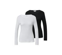 Langarmshirt S.OLIVER, Damen, Gr. 36, weiß, schwarz, Single Jersey, Obermaterial: 100% Baumwolle, unifarben, tailliert hüftbedeckend, Rundhals, Shirts Langarmshirt, mit Rundhalsausschnitt, 2er Pack (7