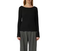 Geripptes Langarmshirt mit Knopf-Detail am Arm 38 schwarz 2170341.9999.38