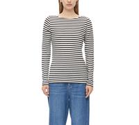 Langarmshirt S.OLIVER, Damen, Gr. 38, schwarz-weiß (braun stripe), Single Jersey, Obermaterial: 100% Baumwolle, gestreift, normal hüftbedeckend, Rundhals, abgesteppte Kante, Shirts Langarmshirt, im St