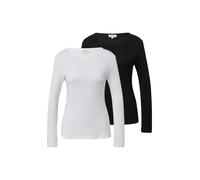 Langarmshirt S.OLIVER, Damen, Gr. 38, schwarz-weiß (weiß, schwarz), Single Jersey, Obermaterial: 100% Baumwolle, unifarben, tailliert hüftbedeckend, Rundhals, Shirts Langarmshirt, mit Rundhalsausschni