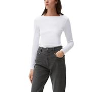 Langarmshirt S.OLIVER, Damen, Gr. 38, weiß, Jersey, Obermaterial: 100% Baumwolle, unifarben, regular fit hüftlang, U-Boot-Ausschnitt, gerader Abschluss, Shirts Langarmshirt, mit U-Boot-Ausschnitt (356