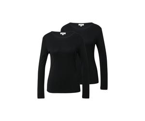 Langarmshirt S.OLIVER, Damen, Gr. 40, 2x schwarz, Single Jersey, Obermaterial: 100% Baumwolle, unifarben, tailliert hüftbedeckend, Rundhals, Shirts Langarmshirt, mit Rundhalsausschnitt, 2er Pack (4007