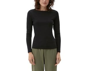 Langarmshirt S.OLIVER, Damen, Gr. 40, grau (grau, schwarz), Jersey, Obermaterial: 100% Baumwolle, unifarben, regular fit hüftlang, U-Boot-Ausschnitt, gerader Abschluss, Shirts Langarmshirt, mit U-Boot
