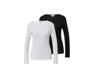 Langarmshirt S.OLIVER, Damen, Gr. 40, weiß, schwarz, Single Jersey, Obermaterial: 100% Baumwolle, unifarben, tailliert hüftbedeckend, Rundhals, Shirts Langarmshirt, mit Rundhalsausschnitt, 2er Pack (7