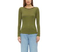 Langarmshirt S.OLIVER, Damen, Gr. 42, grün (urban khaki stripe), Jersey, Obermaterial: 100% Baumwolle, gestreift, körpernah hüftbedeckend, Rundhals, abgesteppte Kante, Shirts Langarmshirt, im Streifen