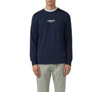Langarmshirt S.OLIVER, Herren, Gr. M, blau, Jersey, Obermaterial: 100% Baumwolle, bedruckt, regular fit normal, Rundhals, Rippbündchen, Shirts Langarmshirt, mit Logo Schriftzug (75672555-M) blau