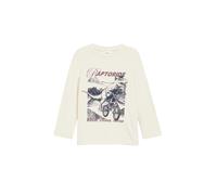 Langarmshirt S.OLIVER JUNIOR, Jungen, Gr. 140, beige (soft beige), Jersey, Obermaterial: 100% Baumwolle, bedruckt, regular fit normal, Rundhals, Shirts Langarmshirt, Plakativer Frontprint (35147049-14