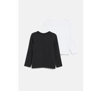 Langarmshirt S.OLIVER JUNIOR, Jungen, Gr. 152, schwarz, weiß, Jersey, Obermaterial: 100% Baumwolle, unifarben, bequem hüftbedeckend, Rundhals, abgesteppte Kante, Shirts Langarmshirt, 2er Pack Shirt /